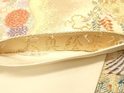平和屋着物◎六通柄袋帯　唐織　大奥絵巻　流水花鳥文　金糸　正絹　逸品　DAAX0642jm