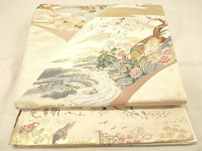 平和屋着物◎六通柄袋帯　唐織　地紙鴛鴦花文　金糸　正絹　逸品　DAAX0643jm