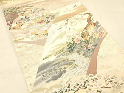 平和屋着物◎六通柄袋帯　唐織　地紙鴛鴦花文　金糸　正絹　逸品　DAAX0643jm