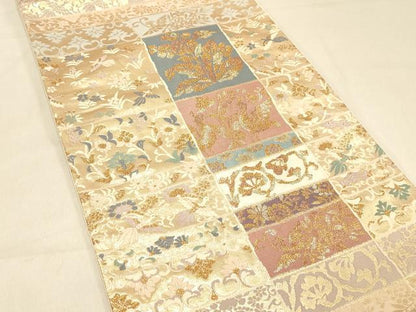 平和屋着物◎六通柄袋帯　唐織　花鳥文　金糸　正絹　逸品　DAAX0645jm