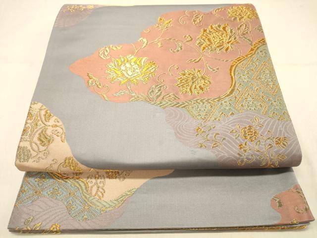 平和屋着物◎六通柄袋帯　王朝道長文　金糸　正絹　逸品　DAAX0646jm