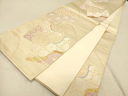 平和屋着物◎六通柄袋帯　唐織　色紙道長吉祥文　金銀糸　正絹　逸品　DAAX0648jm