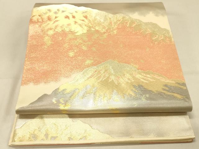 平和屋着物◎六通柄袋帯　はく錦　遠山風景文　金銀糸　引箔　正絹　逸品　DAAX0655jm
