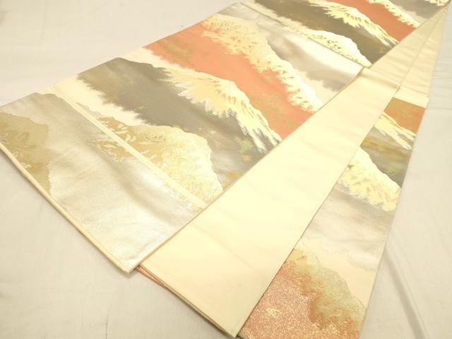 平和屋着物◎六通柄袋帯　はく錦　遠山風景文　金銀糸　引箔　正絹　逸品　DAAX0655jm