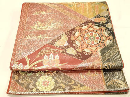 平和屋着物◎六通柄袋帯　正倉院花文　金銀糸　正絹　逸品　DAAX0656jm
