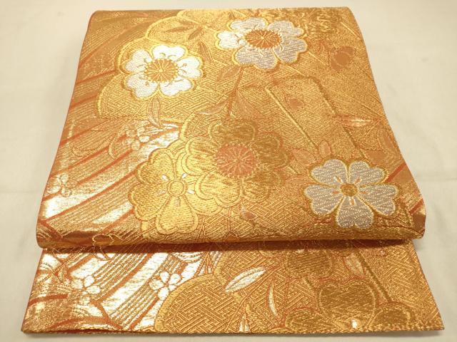 平和屋着物◎六通柄袋帯　扇面舞花文　金銀糸　正絹　逸品　DAAX0660jm