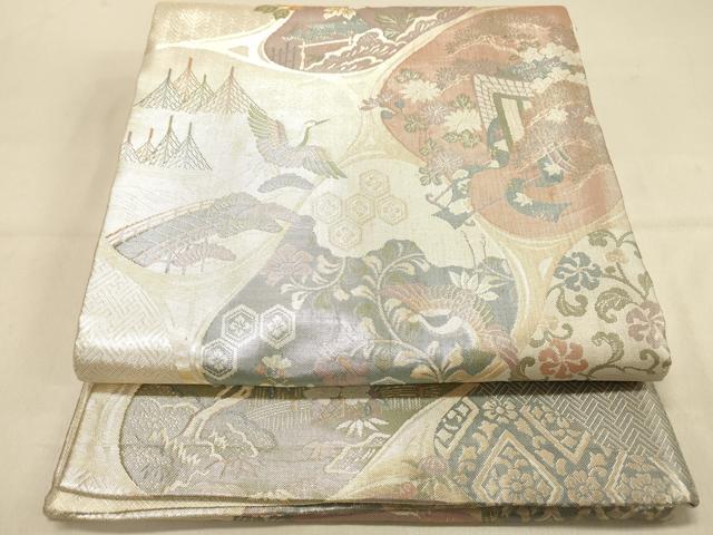 平和屋着物◎佐賀錦　六通柄袋帯　御所車飛鶴花文　金銀糸　正絹　逸品　DAAX0666jm