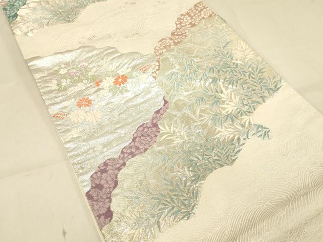 平和屋着物◎六通柄袋帯 道長草花文 銀糸 正絹 逸品 DAAX0672jm