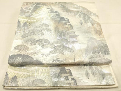 平和屋着物◎六通柄袋帯　風景文　金銀糸　正絹　逸品　DAAX0673jm