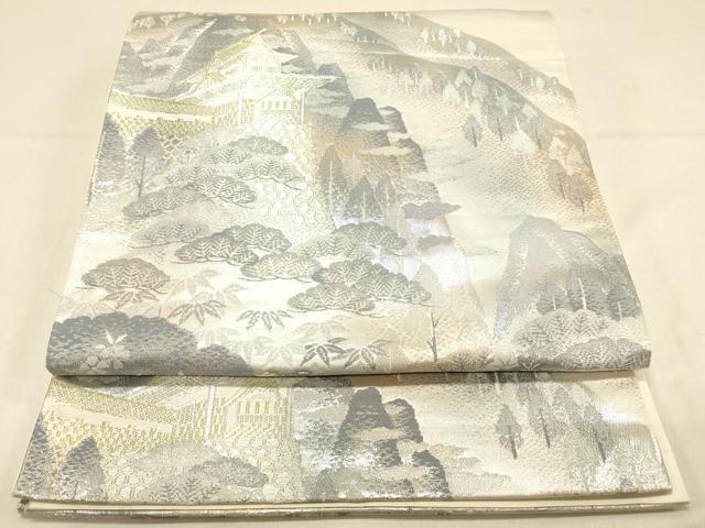平和屋着物◎六通柄袋帯　風景文　金銀糸　正絹　逸品　DAAX0673jm
