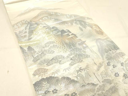 平和屋着物◎六通柄袋帯　風景文　金銀糸　正絹　逸品　DAAX0673jm
