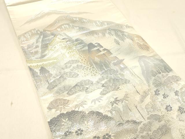 平和屋着物◎六通柄袋帯　風景文　金銀糸　正絹　逸品　DAAX0673jm