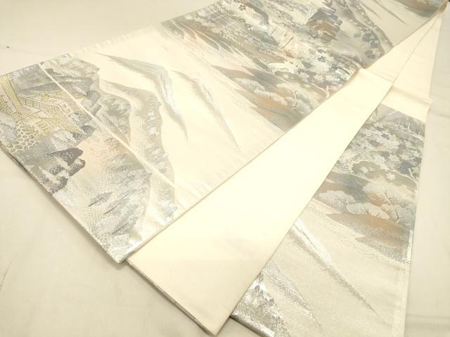 平和屋着物◎六通柄袋帯　風景文　金銀糸　正絹　逸品　DAAX0673jm