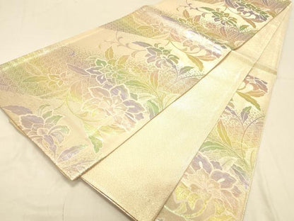 平和屋着物◎佐賀錦 六通柄袋帯 吉祥更紗花文 金糸 正絹 逸品 DAAX0674jm