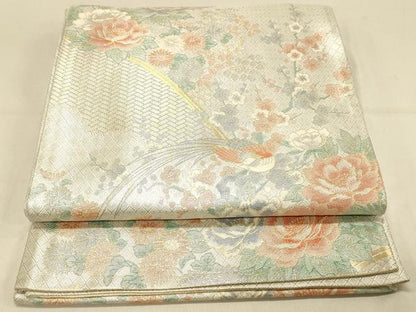 平和屋着物◎宝珠本佐賀錦　六通柄袋帯　九百錦　花鳥文　牡丹　梅　金銀糸　正絹　逸品　DAAX0683jm