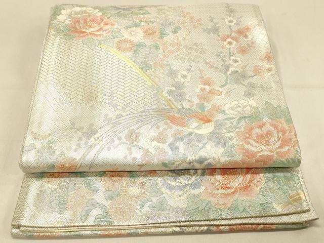 平和屋着物◎宝珠本佐賀錦　六通柄袋帯　九百錦　花鳥文　牡丹　梅　金銀糸　正絹　逸品　DAAX0683jm