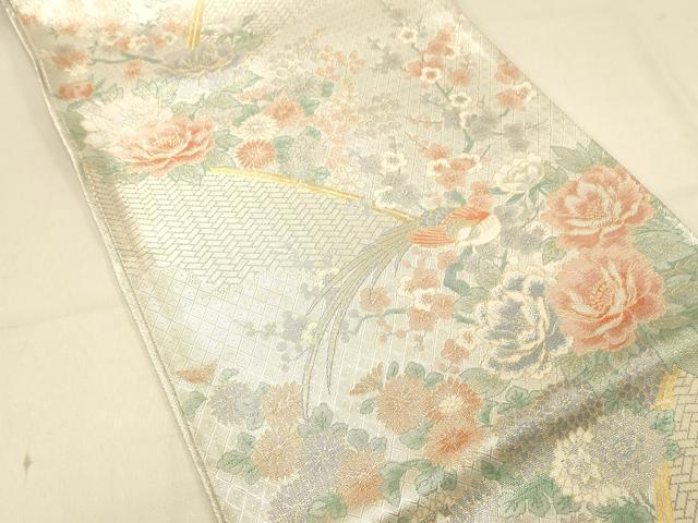平和屋着物◎宝珠本佐賀錦　六通柄袋帯　九百錦　花鳥文　牡丹　梅　金銀糸　正絹　逸品　DAAX0683jm
