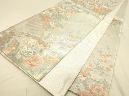 平和屋着物◎宝珠本佐賀錦　六通柄袋帯　九百錦　花鳥文　牡丹　梅　金銀糸　正絹　逸品　DAAX0683jm