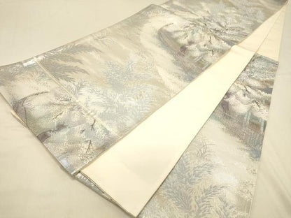 平和屋着物◎六通柄袋帯 嵯峨野路 風景文 銀糸 正絹 逸品 DAAX0690jm
