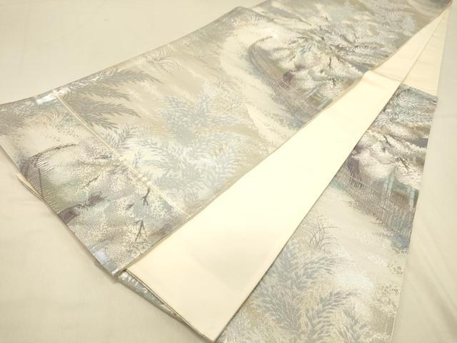 平和屋着物◎六通柄袋帯 嵯峨野路 風景文 銀糸 正絹 逸品 DAAX0690jm