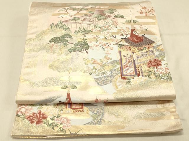平和屋着物◎六通柄袋帯　唐織　九百錦　鉾歌仙文　金糸　正絹　逸品　DAAX0691jm