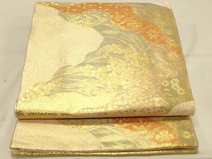 平和屋着物◎佐賀錦　両面　六通柄袋帯　道長花鳥文　金糸　正絹　逸品　DAAX0693jm