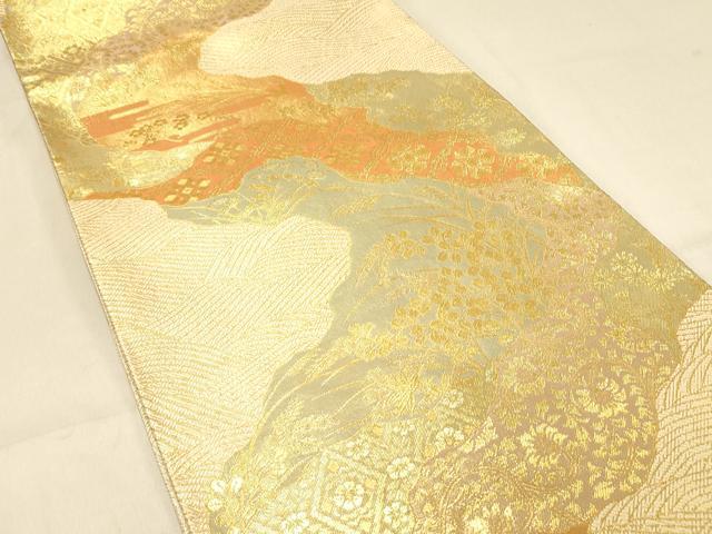 平和屋着物◎佐賀錦　両面　六通柄袋帯　道長花鳥文　金糸　正絹　逸品　DAAX0693jm