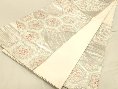 平和屋着物◎六通柄袋帯　唐織　流水正倉院花文　銀糸　正絹　逸品　DAAX0699jm