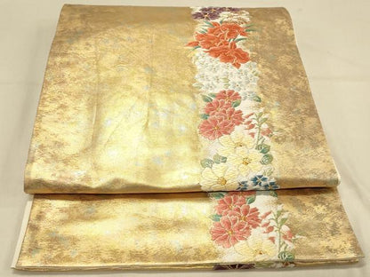 平和屋着物◎六通柄袋帯 唐織 花間道 霞文 金糸 引箔 正絹 逸品 DAAX0705jm