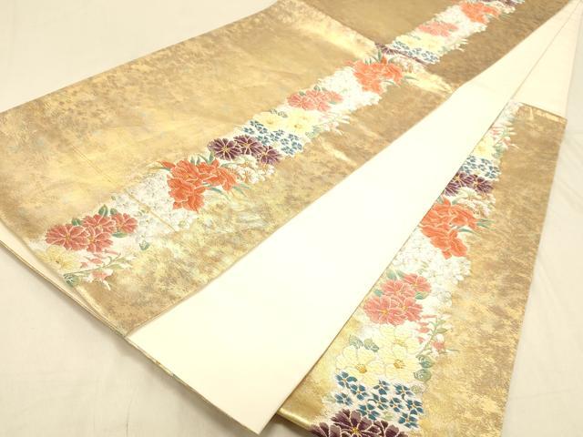 平和屋着物◎六通柄袋帯 唐織 花間道 霞文 金糸 引箔 正絹 逸品 DAAX0705jm