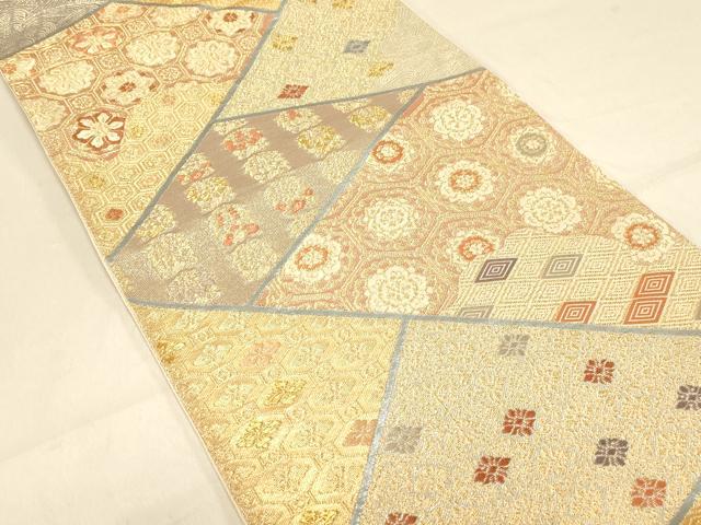 平和屋着物◎六通柄袋帯　切嵌正倉院花文　金糸　正絹　逸品　DAAX0706jm