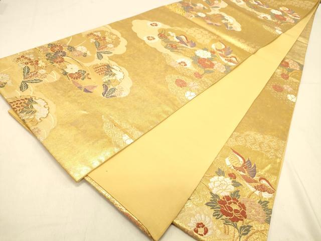 平和屋着物◎六通柄袋帯 唐織 鴛鴦花文 金糸 引箔 正絹 逸品 DAAX0711jm