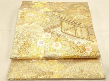平和屋着物◎六通柄袋帯　御殿蒔絵　金糸　正絹　逸品　DAAX0723jm