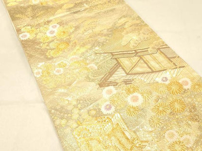 平和屋着物◎六通柄袋帯　御殿蒔絵　金糸　正絹　逸品　DAAX0723jm