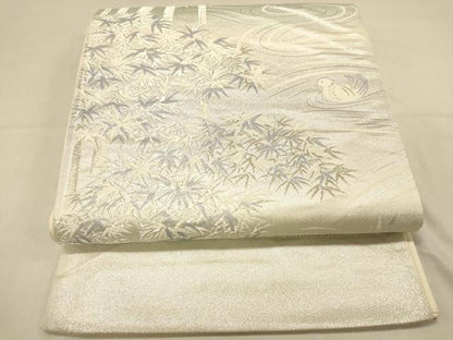 平和屋着物◎西陣　六通柄袋帯　鴛鴦笹竹文　銀糸　証紙付き　正絹　逸品　DAAX0726jm