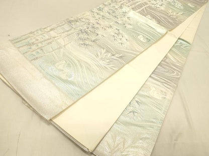 平和屋着物◎西陣　六通柄袋帯　鴛鴦笹竹文　銀糸　証紙付き　正絹　逸品　DAAX0726jm