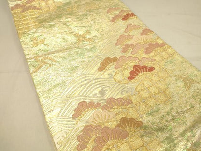 平和屋着物◎六通柄袋帯　唐織　流水松文　金銀糸　正絹　逸品　DAAX0737jm