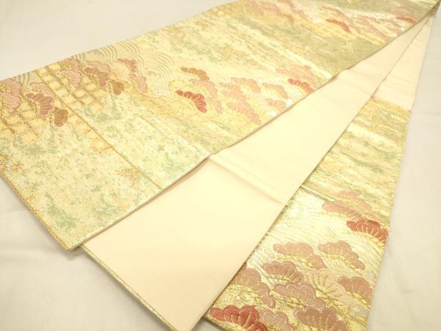 平和屋着物◎六通柄袋帯　唐織　流水松文　金銀糸　正絹　逸品　DAAX0737jm