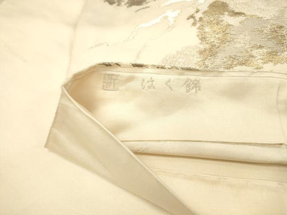 平和屋着物◎六通柄袋帯　はく錦　松文　銀糸　引箔　正絹　逸品　DAAX0741jm