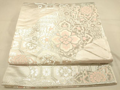 平和屋着物◎六通柄袋帯　正倉院花文　銀糸　正絹　逸品　DAAX0743jm