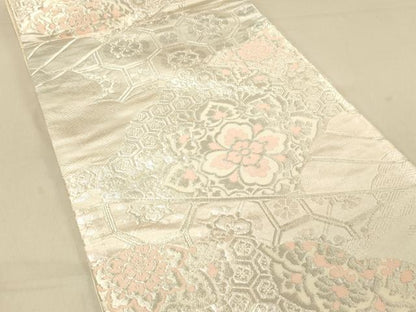 平和屋着物◎六通柄袋帯　正倉院花文　銀糸　正絹　逸品　DAAX0743jm