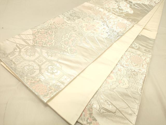 平和屋着物◎六通柄袋帯　正倉院花文　銀糸　正絹　逸品　DAAX0743jm
