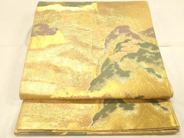 平和屋着物◎六通柄袋帯　ふるさと　流水花文　笹　松　金糸　正絹　逸品　DAAX0744jm
