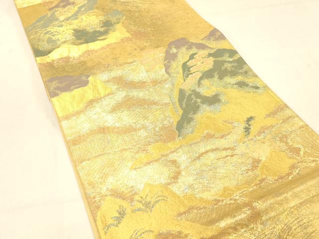 平和屋着物◎六通柄袋帯　ふるさと　流水花文　笹　松　金糸　正絹　逸品　DAAX0744jm