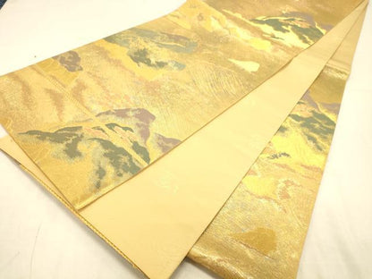 平和屋着物◎六通柄袋帯　ふるさと　流水花文　笹　松　金糸　正絹　逸品　DAAX0744jm