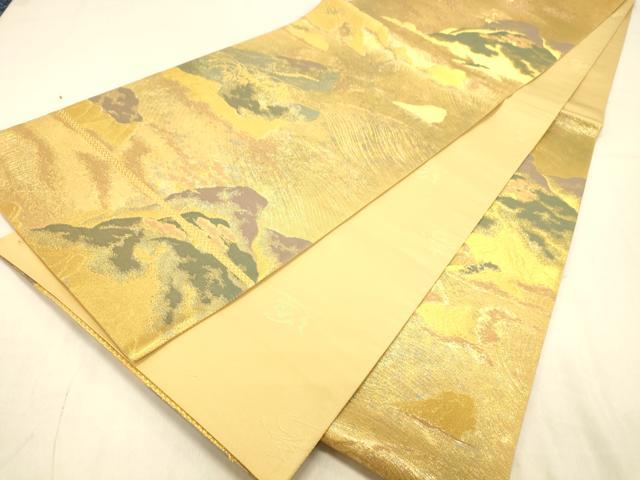 平和屋着物◎六通柄袋帯　ふるさと　流水花文　笹　松　金糸　正絹　逸品　DAAX0744jm