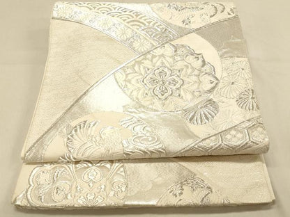 平和屋着物◎六通柄袋帯　唐織　正倉院花鳥文　銀糸　正絹　逸品　DAAX0745jm