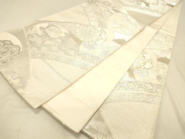 平和屋着物◎六通柄袋帯　唐織　正倉院花鳥文　銀糸　正絹　逸品　DAAX0745jm