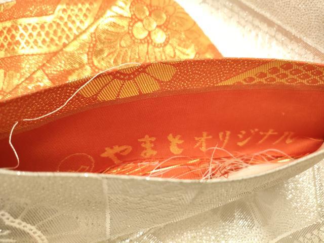 平和屋着物◎両面　六通柄袋帯　亀甲花文　銀糸　正絹　逸品　DAAX0753jm