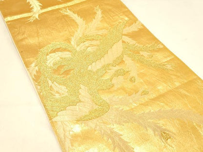 平和屋着物◎六通柄袋帯　鳳凰花文　金糸　正絹　逸品　DAAX0759jm